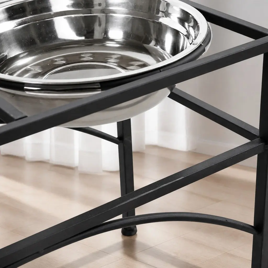 Dual Elevated Raised Pet Dog Feeder Small Stainless Steel Bowls Non-Slip Base