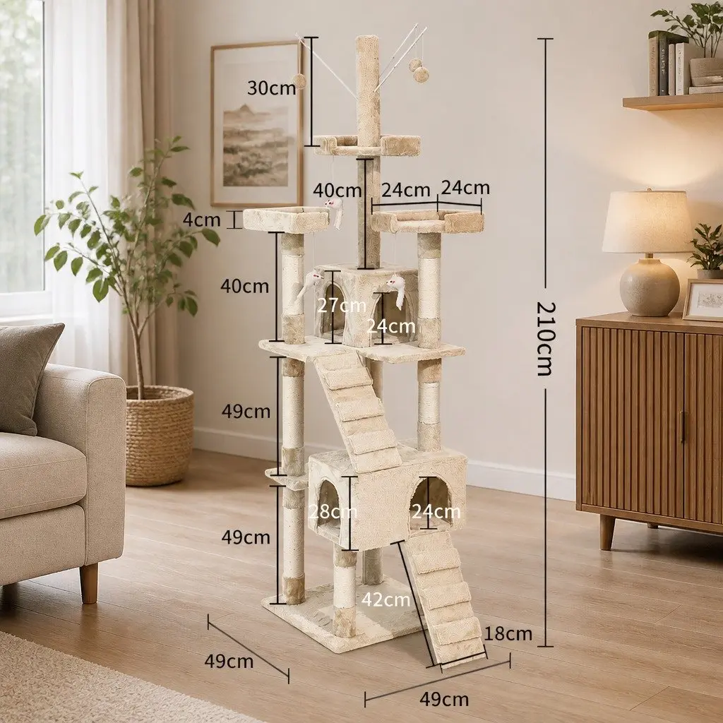 Cat Tree Scratching Post Multi-Level Climbing Frame Plush Beige Furniture