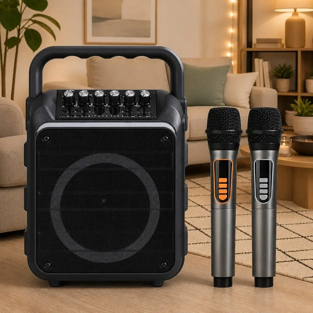 Karaoke Machine for Home Entertainment with 2 Wireless Microphones Bluetooth Speaker