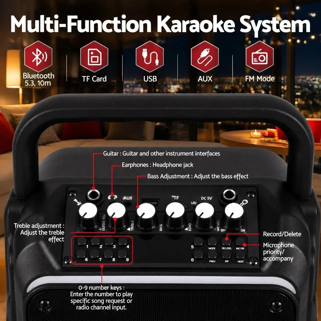 Karaoke Machine for Home Entertainment with 2 Wireless Microphones Bluetooth Speaker