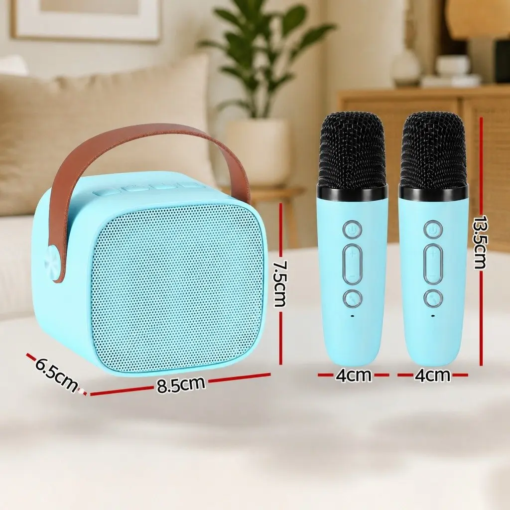 Mini Portable Karaoke Machine with 2 Wireless Microphones Bluetooth Speaker