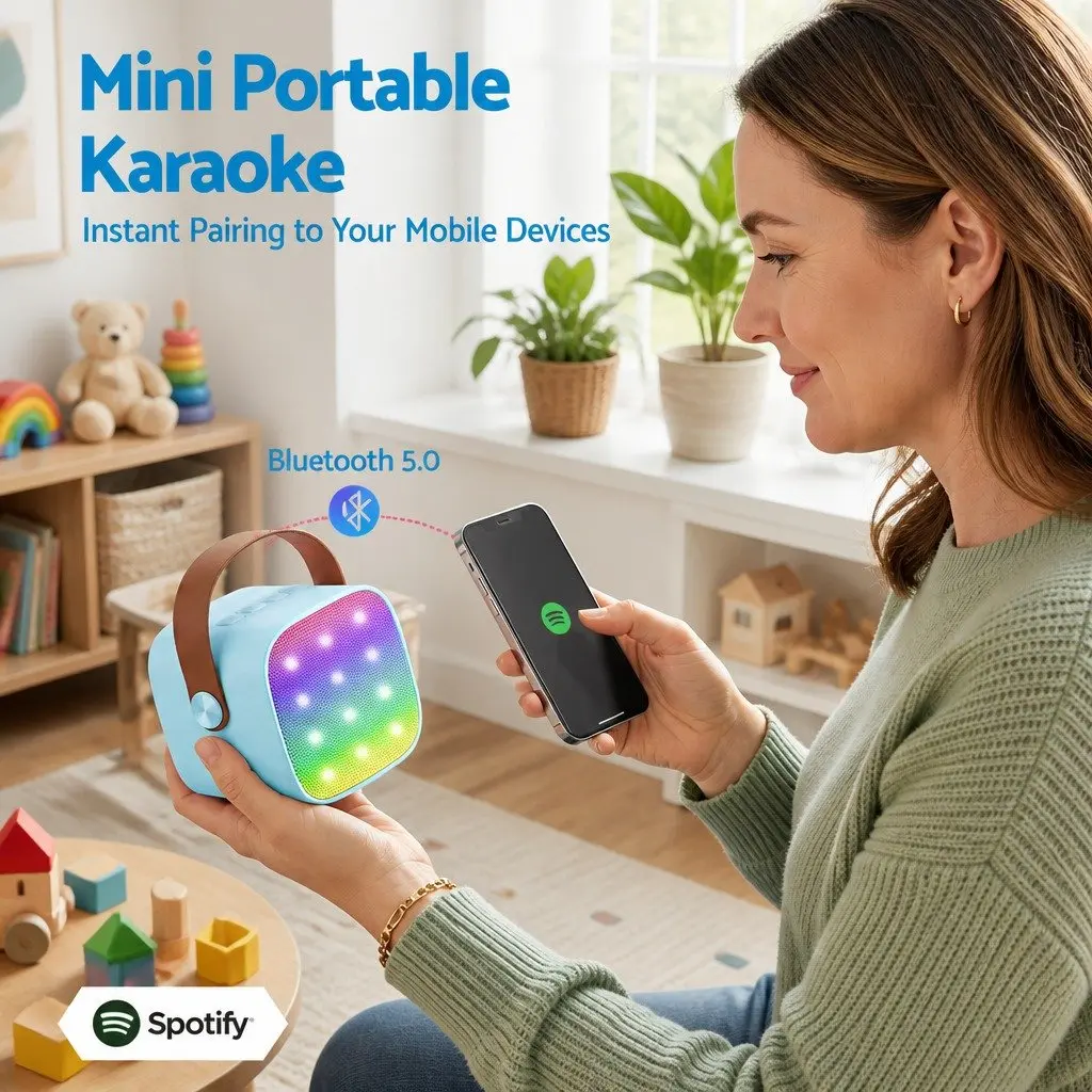 Mini Portable Karaoke Machine with 2 Wireless Microphones Bluetooth Speaker