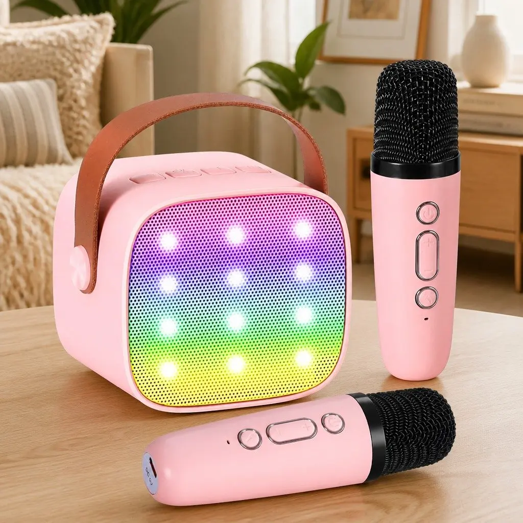 Mini Karaoke System in Pink with Two Microphones