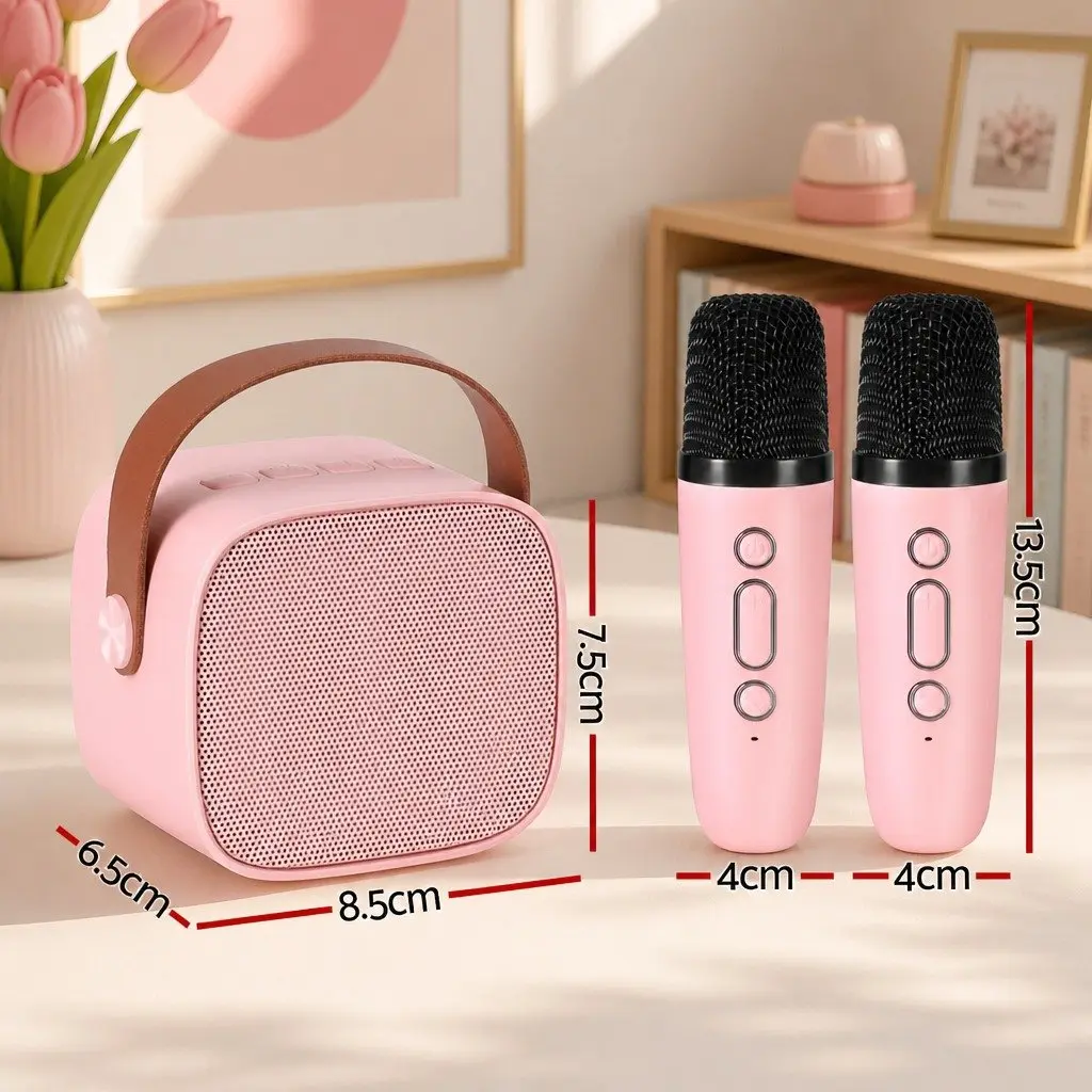 Mini Karaoke System in Pink with Two Microphones