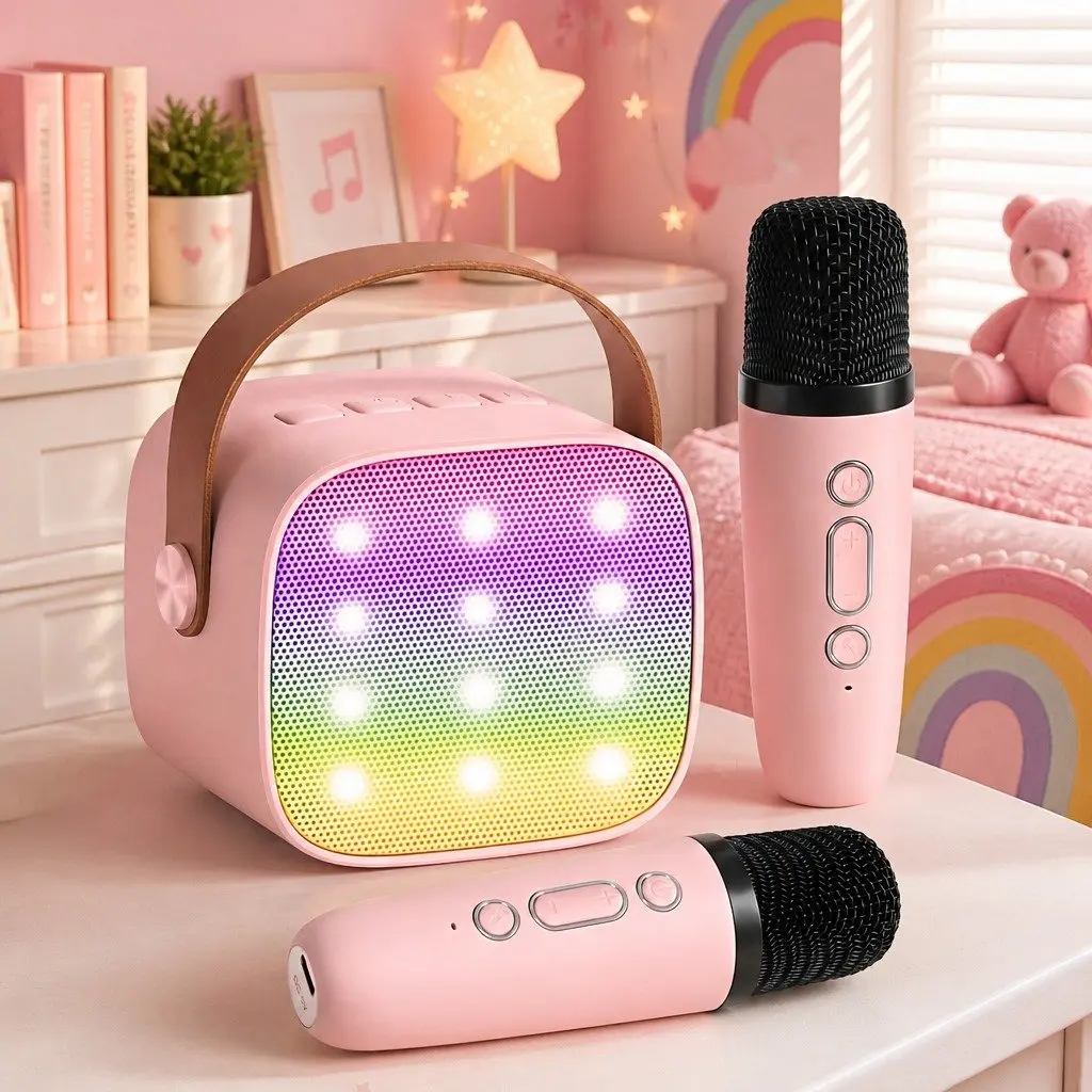 Mini Karaoke System in Pink with Two Microphones