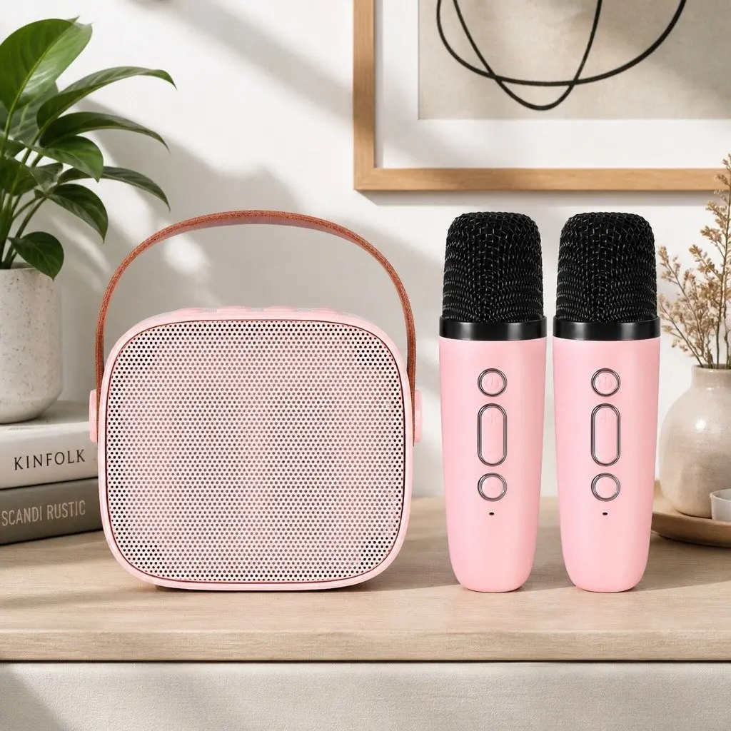 Mini Karaoke System in Pink with Two Microphones