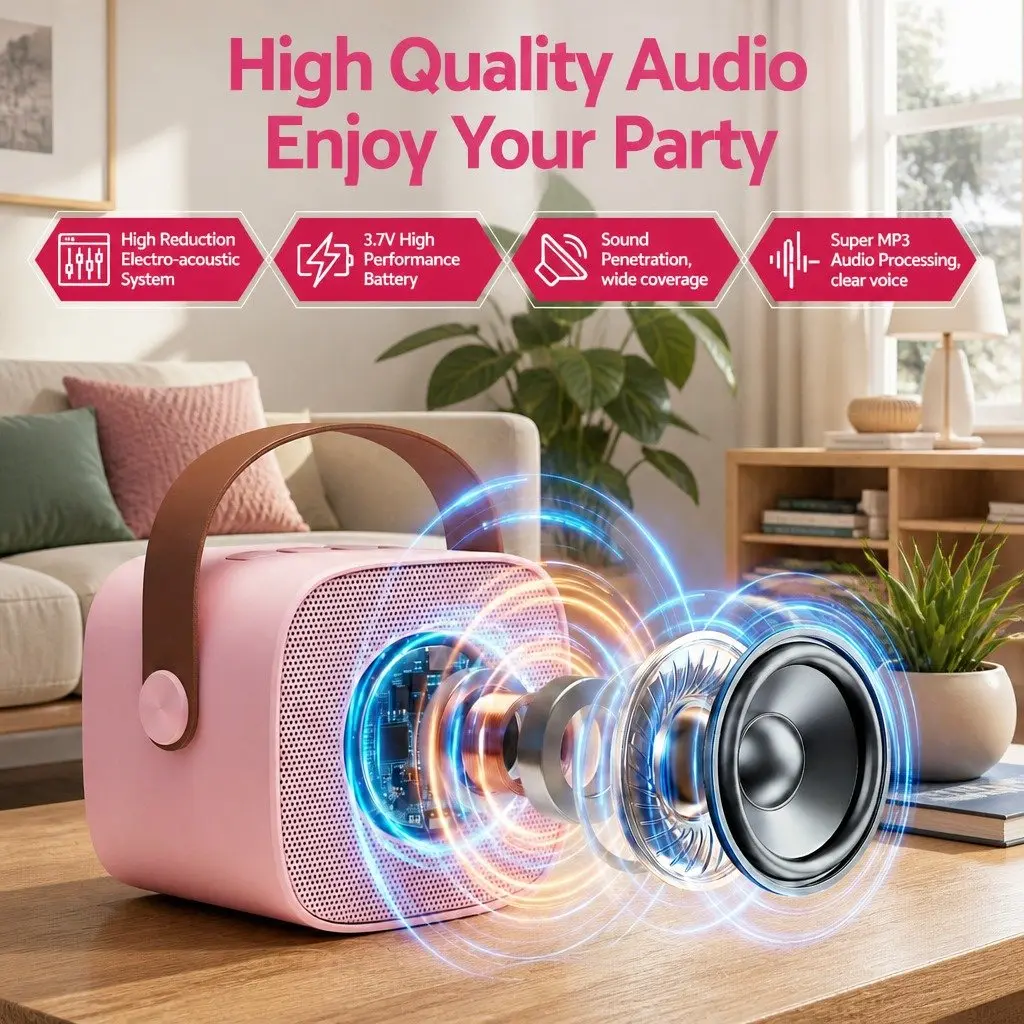 Mini Karaoke System in Pink with Two Microphones