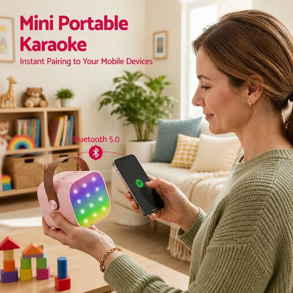 Mini Karaoke System in Pink with Two Microphones