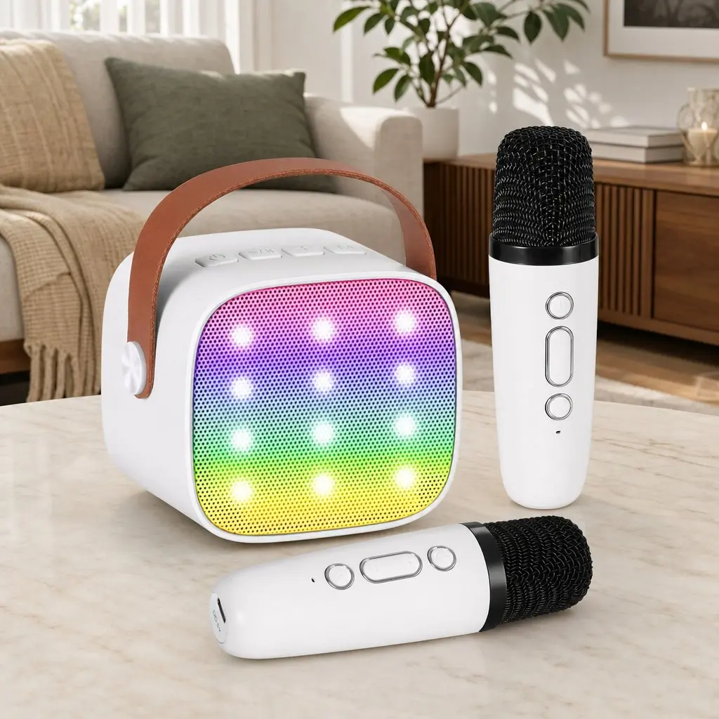 Mini Portable Karaoke Machine with 2 Wireless Microphones Bluetooth Speaker