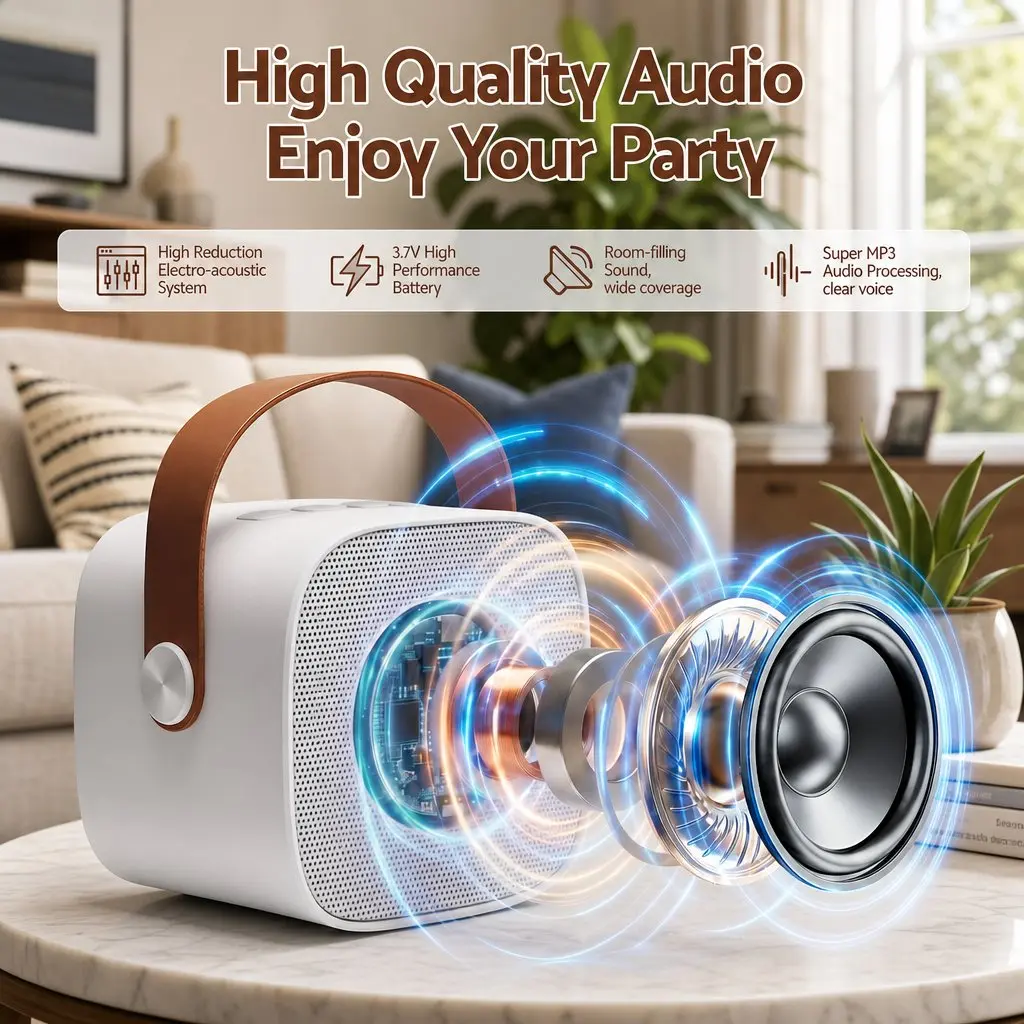 Mini Portable Karaoke Machine with 2 Wireless Microphones Bluetooth Speaker