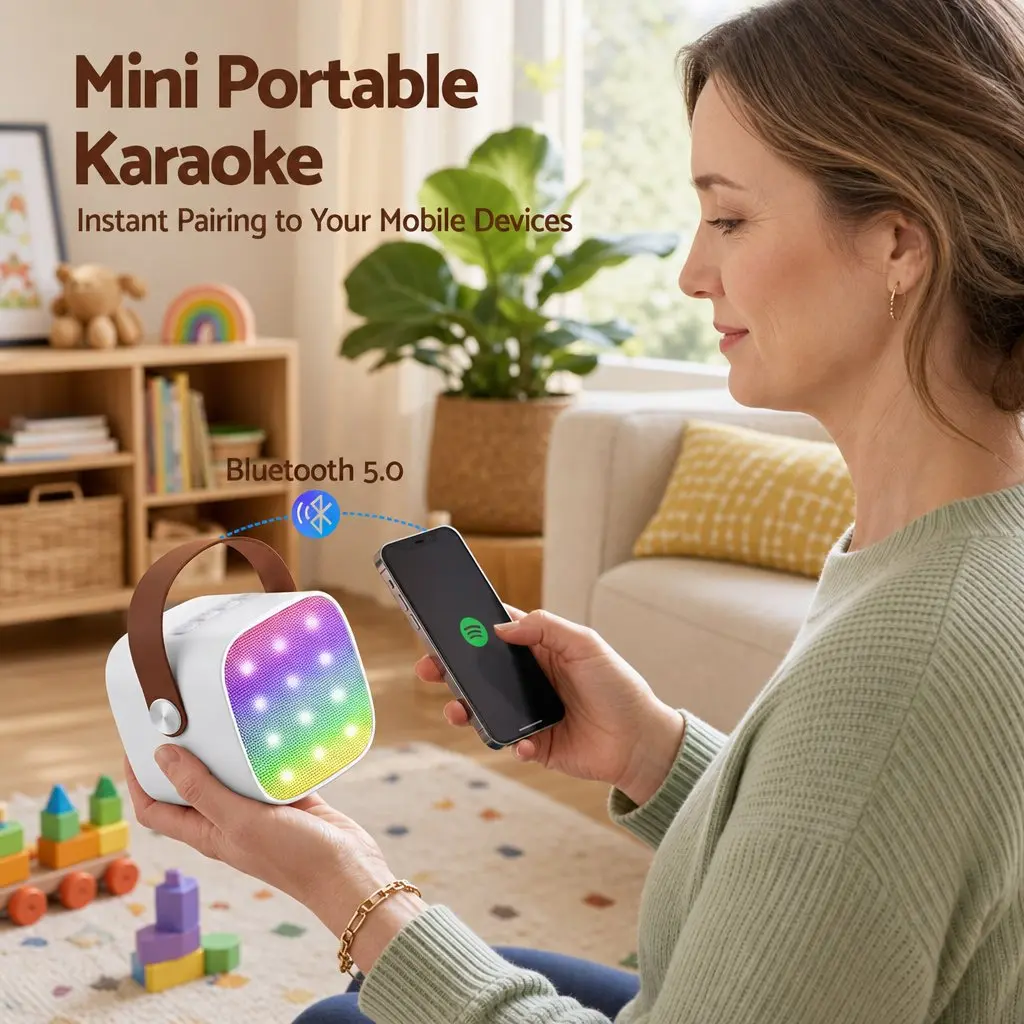 Mini Portable Karaoke Machine with 2 Wireless Microphones Bluetooth Speaker