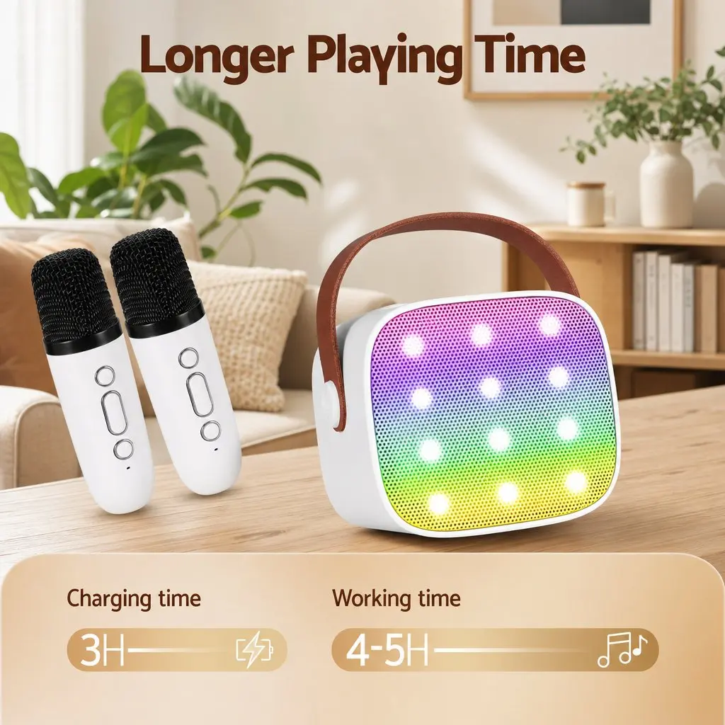 Mini Portable Karaoke Machine with 2 Wireless Microphones Bluetooth Speaker