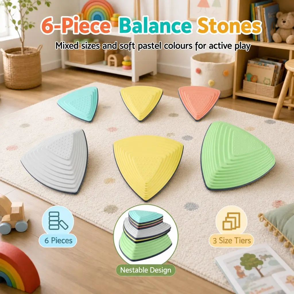 Kids Stepping Stones 6 Piece Balance Toy Indoor Outdoor Play Activity Set
