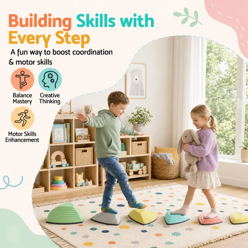 Kids Stepping Stones 6 Piece Balance Toy Indoor Outdoor Play Activity Set