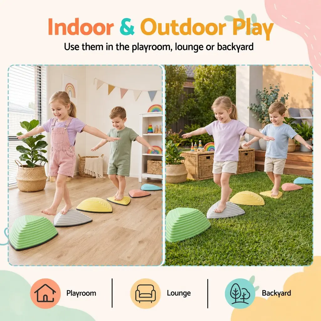 Kids Stepping Stones 6 Piece Balance Toy Indoor Outdoor Play Activity Set