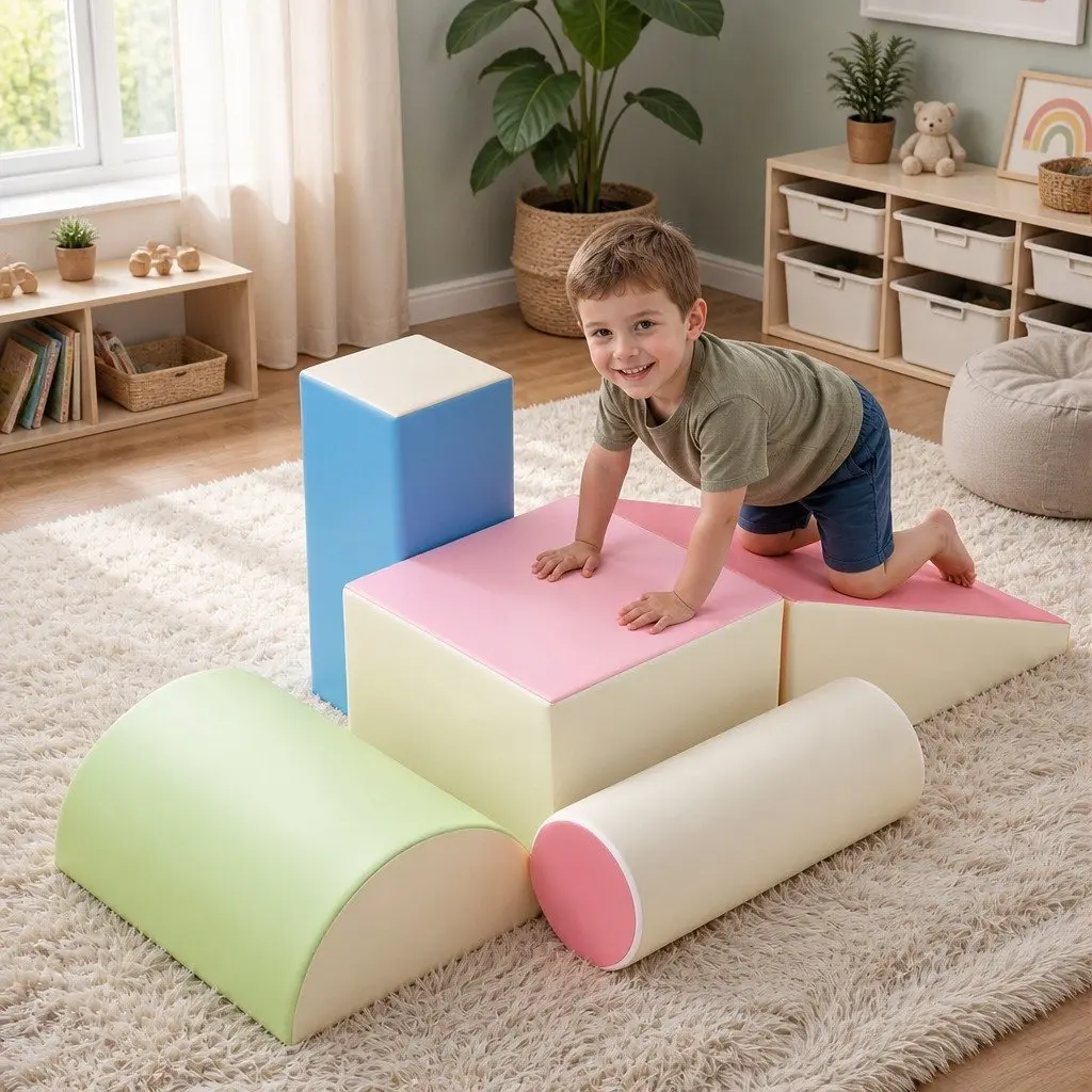 Kids Foam Climbing Blocks 5-Piece Soft Play Set Indoor Toddler Activity Toys