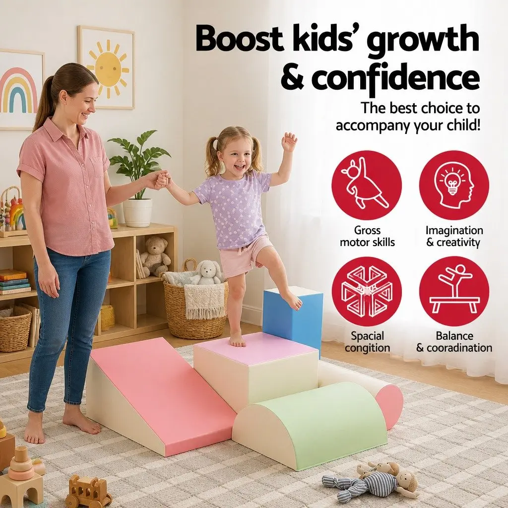 Kids Foam Climbing Blocks 5-Piece Soft Play Set Indoor Toddler Activity Toys