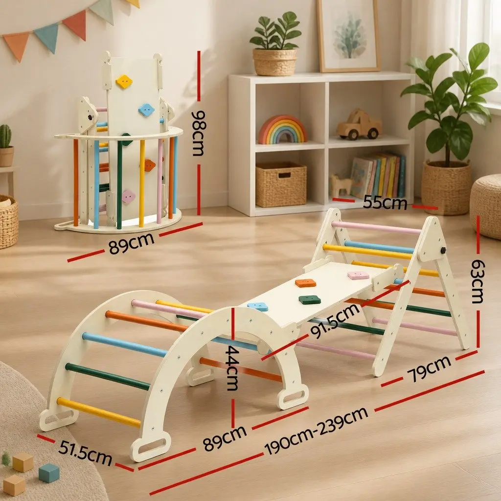 Kids Triangle Climbing Toys Set With Slide Indoor Outdoor Toddler Pikler