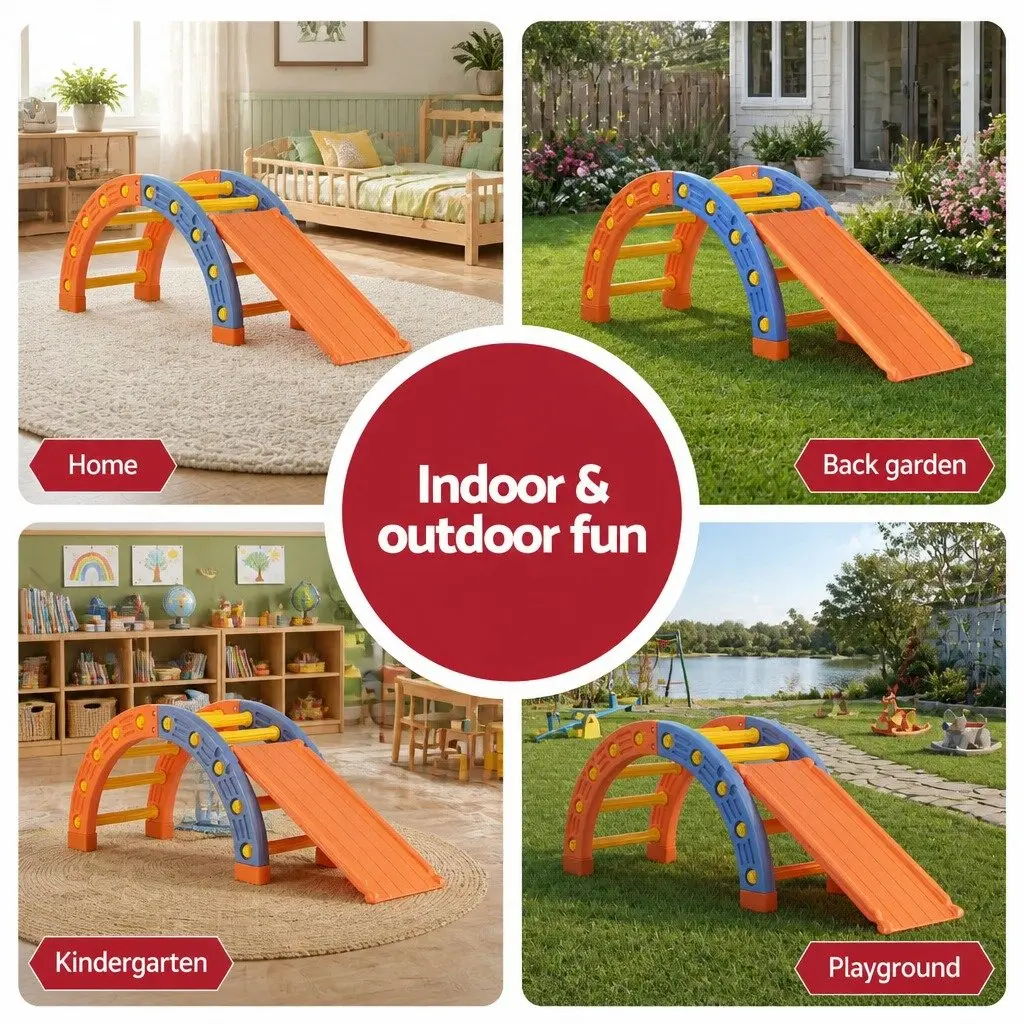 Kids Climbing Frame Set with Slide Indoor Outdoor Toddler Activity Toys Pikler
