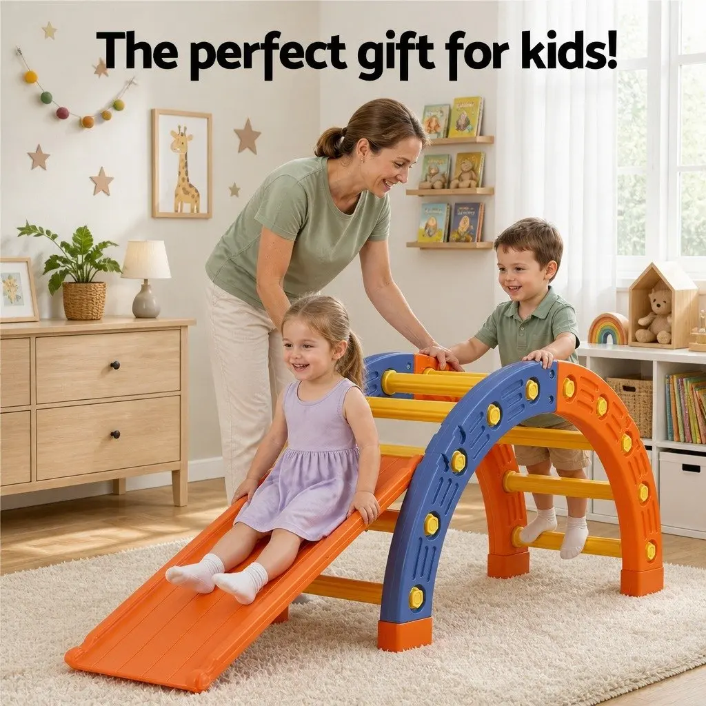 Kids Climbing Frame Set with Slide Indoor Outdoor Toddler Activity Toys Pikler