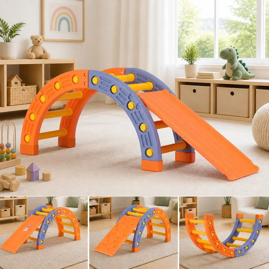 Kids Climbing Frame Set with Slide Indoor Outdoor Toddler Activity Toys Pikler