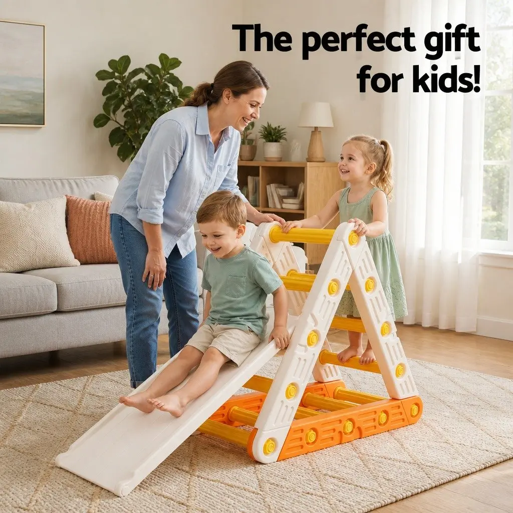 Kids Climbing Frame Set With Slide Triangle Ladder Indoor Outdoor Toddler