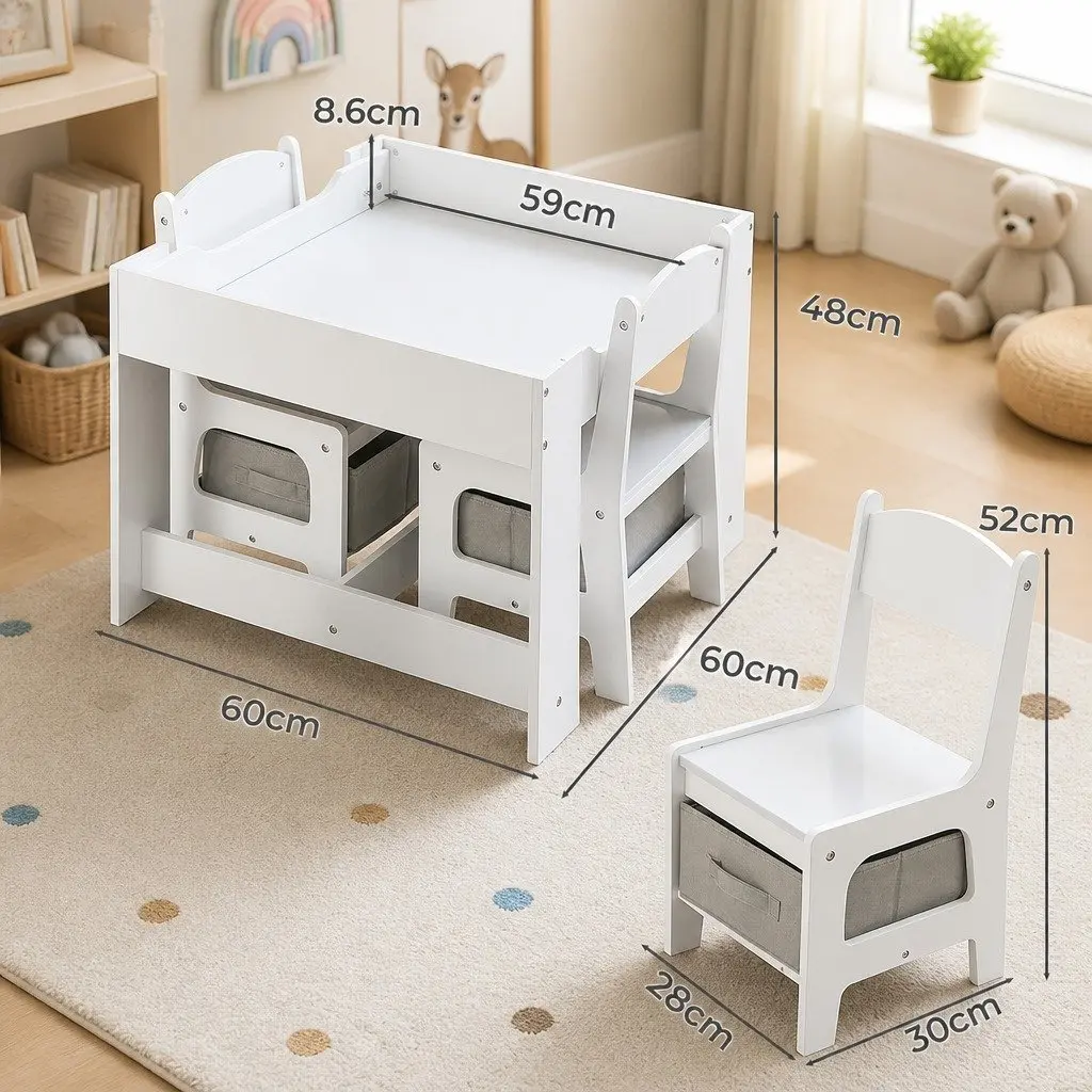Kids Table and Chairs Set with Storage Blackboard Flip Top Activity Desk
