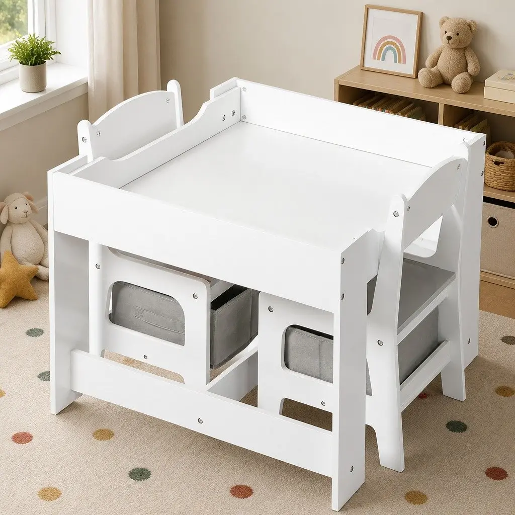 Kids Table and Chairs Set with Storage Blackboard Flip Top Activity Desk