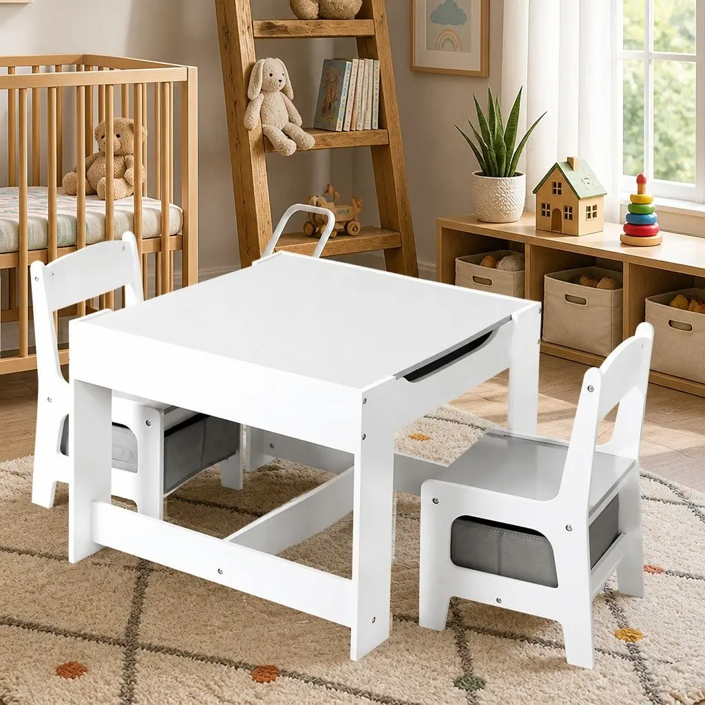 Kids Table and Chairs Set with Storage Blackboard Flip Top Activity Desk