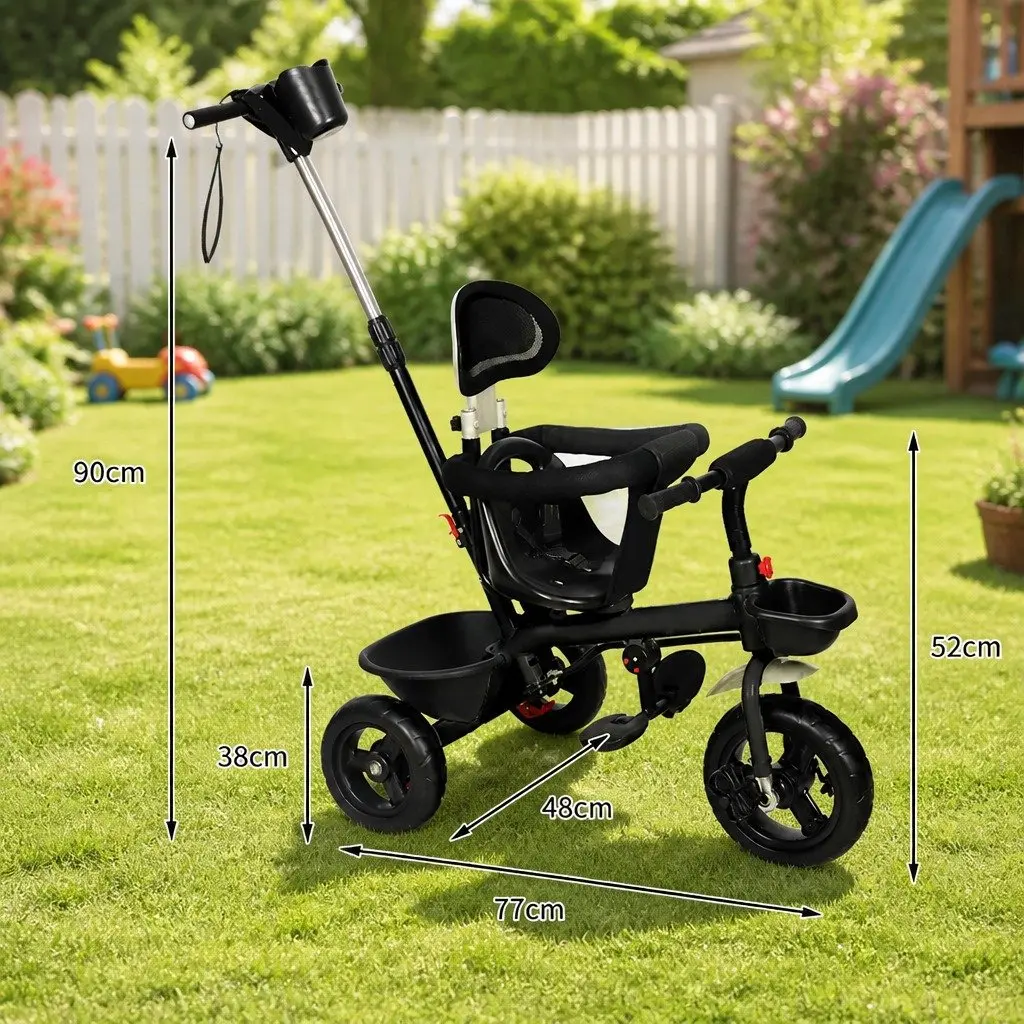 Kids Tricycle Ride On Toy for Toddlers with Parent Push Handle Foldable Footrest Storage Basket 48cm x 80cm x 90cm