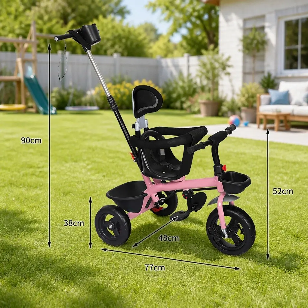 Kids Tricycle Ride On Trike Toddler Push Handle Adjustable Handlebar Storage