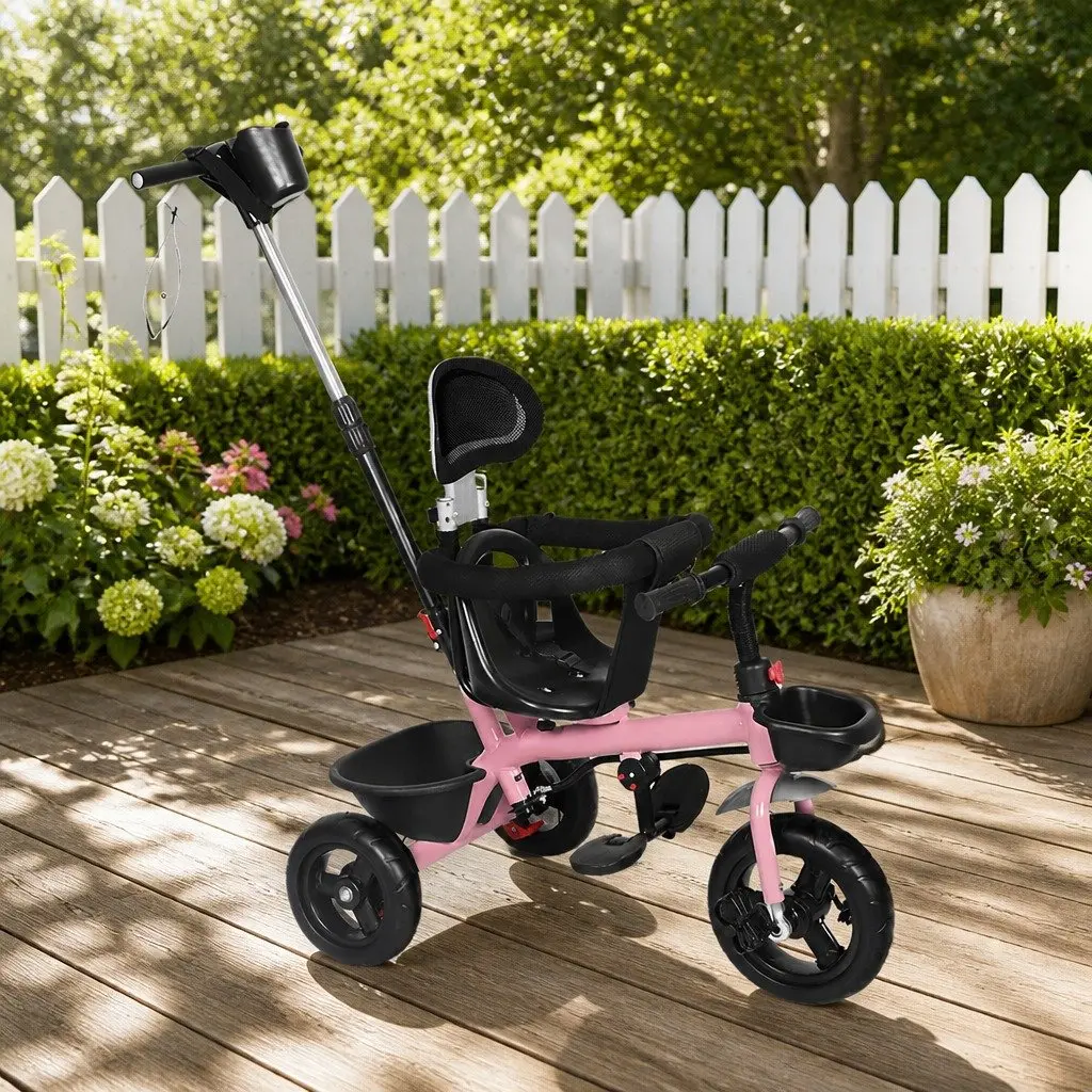Kids Tricycle Ride On Trike Toddler Push Handle Adjustable Handlebar Storage