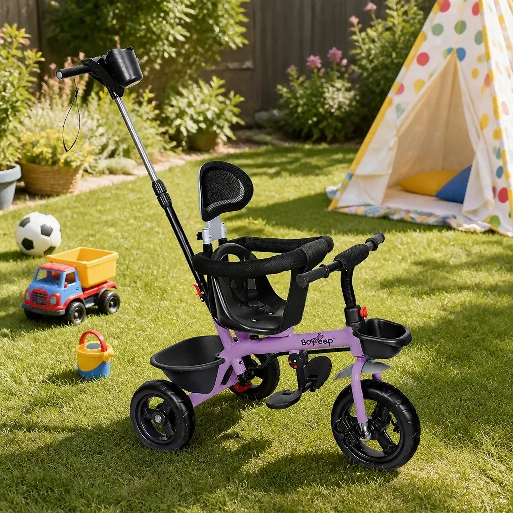 Kids Tricycle Ride On Trike for Toddler Adjustable Handlebar Storage Purple 48cm x 80cm x 90cm
