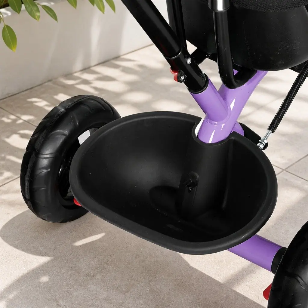 Kids Tricycle Ride On Trike for Toddler Adjustable Handlebar Storage Purple 48cm x 80cm x 90cm