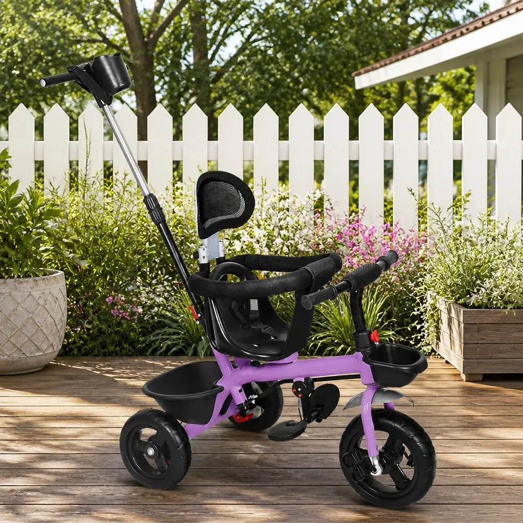 Kids Tricycle Ride On Trike for Toddler Adjustable Handlebar Storage Purple 48cm x 80cm x 90cm