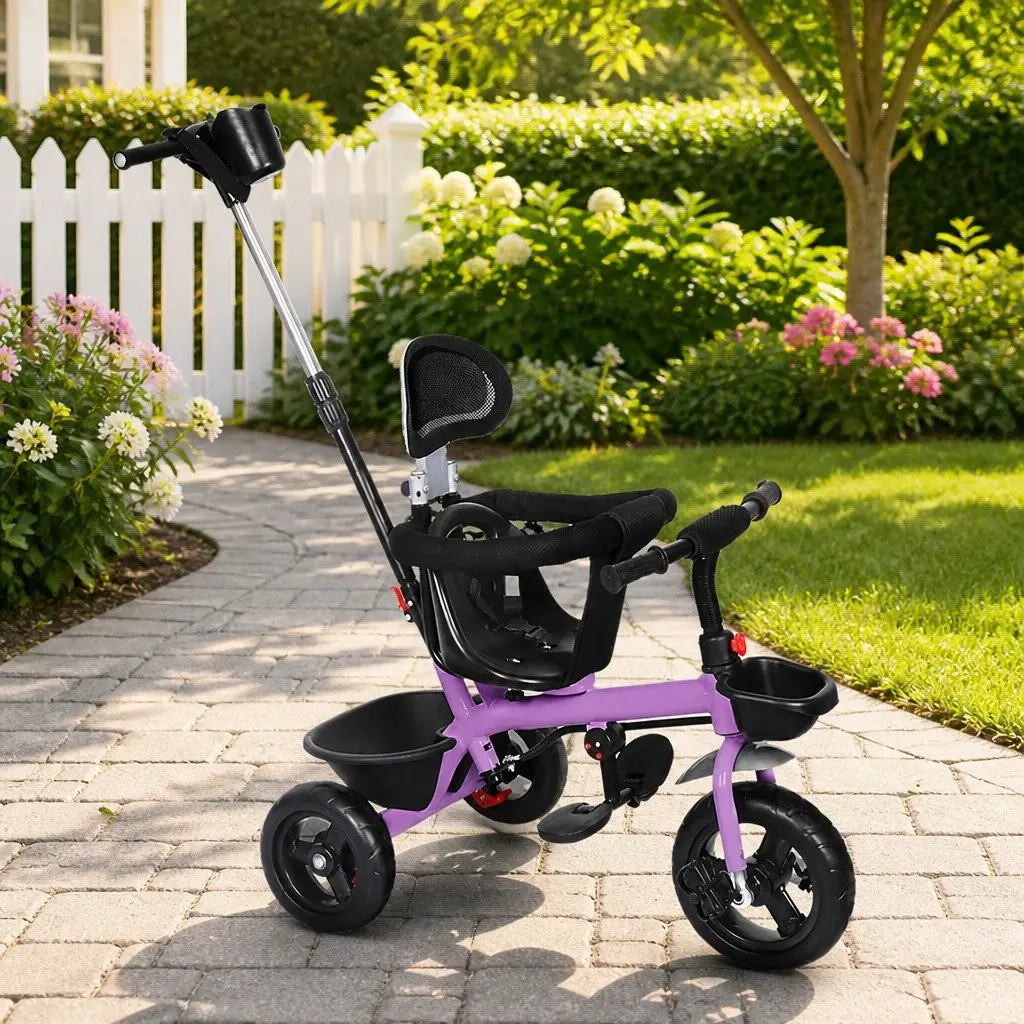 Kids Tricycle Ride On Trike for Toddler Adjustable Handlebar Storage Purple 48cm x 80cm x 90cm