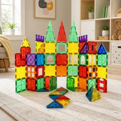 Magnetic Tiles Set for Kids - 60 Multi-Colour Pieces
