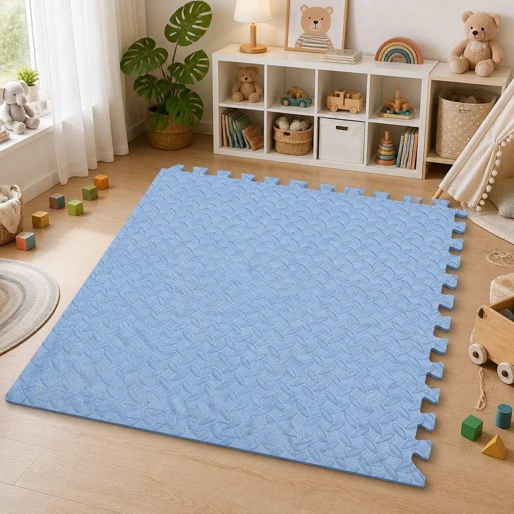 EVA Foam Play Mat for Kids Activity Blue 60cm x 60cm x 1.2cm 4 Piece