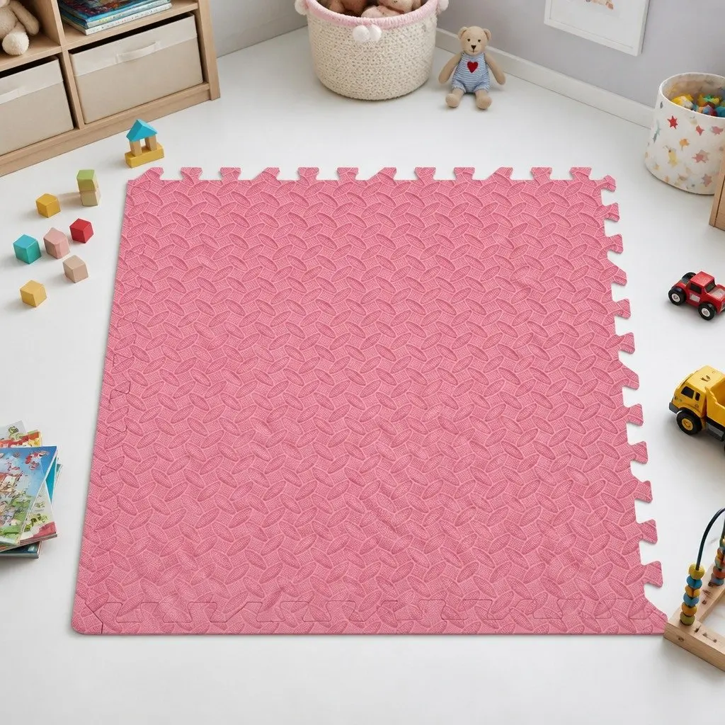 Kids EVA Foam Play Mat Floor Tiles Soft Interlocking Puzzle Mats Pink 4 Piece