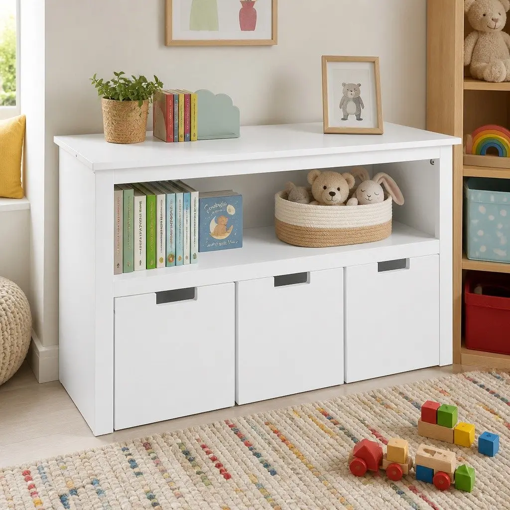 Kids Toy Storage Unit Organiser with Drawers and Shelves White Playroom 95.5cm W x 33cm D x 61cm H