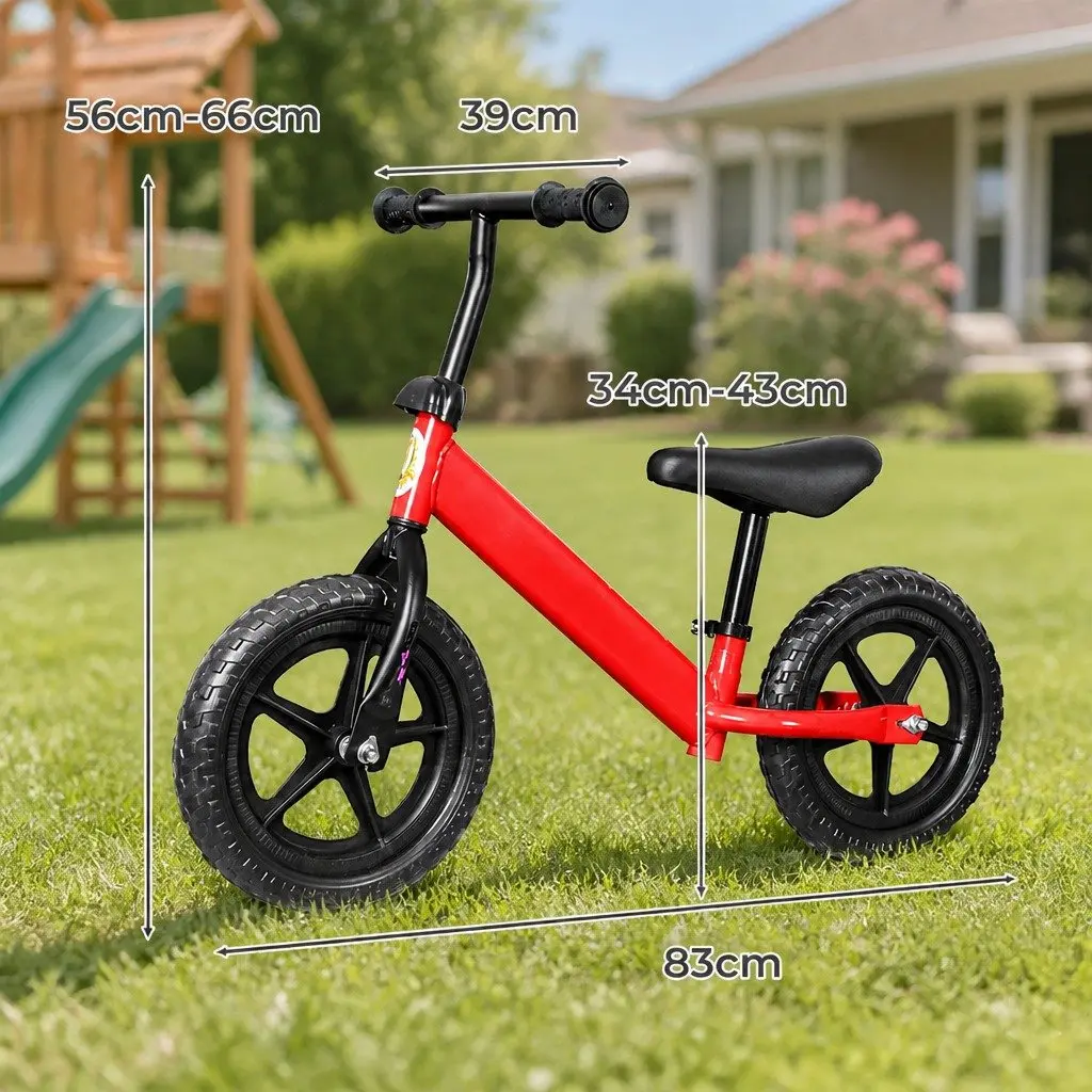 Kids Balance Bike Ride On Toy Adjustable Seat and Handlebar Lightweight Portable 30cm Wheels Red
