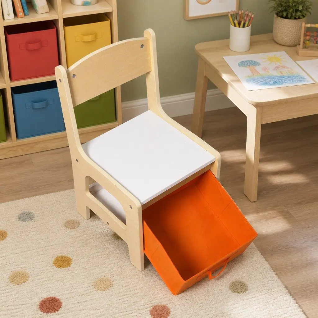 Kids Table and Chair Set Storage Blackboard Flip-Top Dining Craft Activity