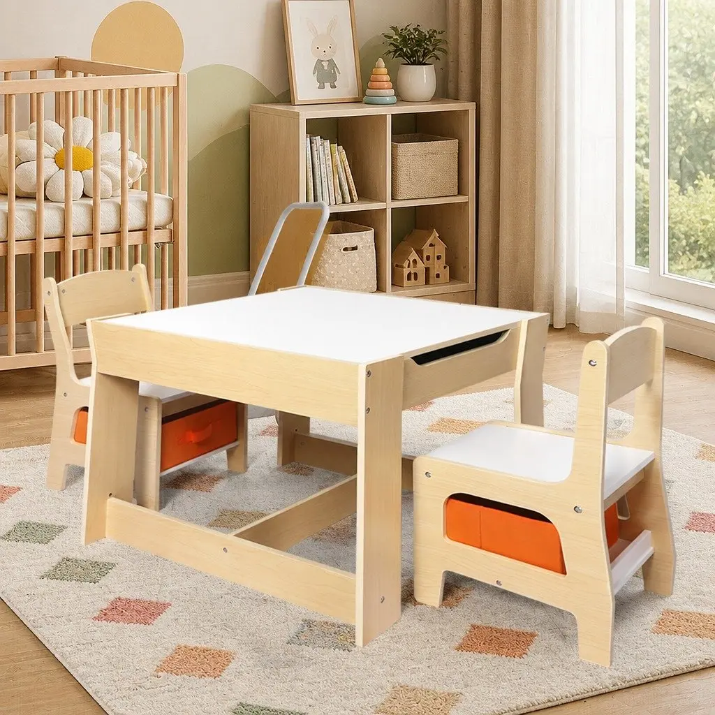 Kids Table and Chair Set Storage Blackboard Flip-Top Dining Craft Activity