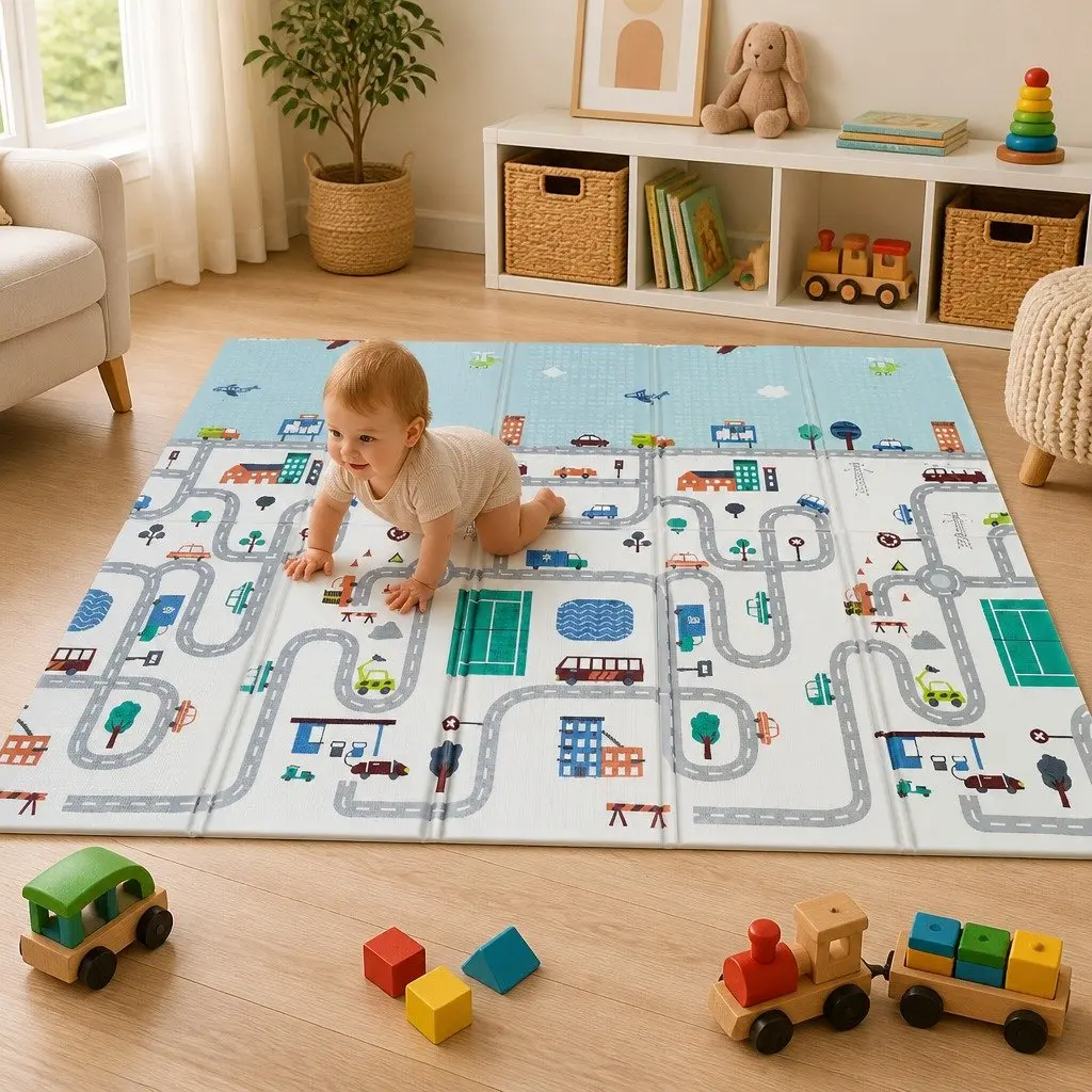 Kids Play Mat Baby Crawling Pad Tummy Time Activity Folding Portable Carry Bag