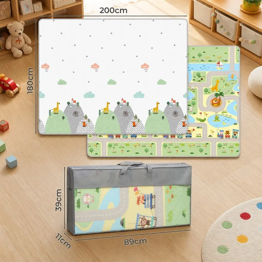 Double-Sided Kids Play Mat Baby Crawling Pad Soft Folding Activity Mat 180cm x 200cm