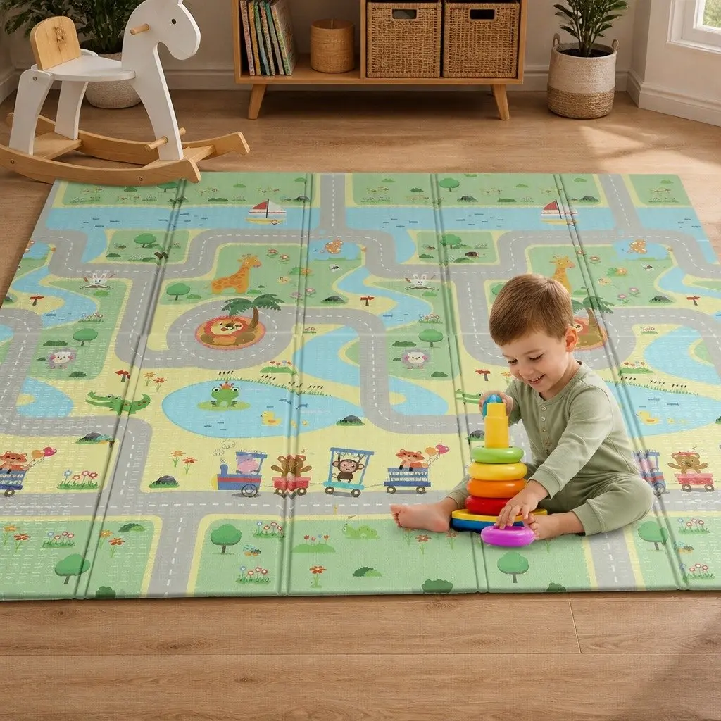 Double-Sided Kids Play Mat Baby Crawling Pad Soft Folding Activity Mat 180cm x 200cm