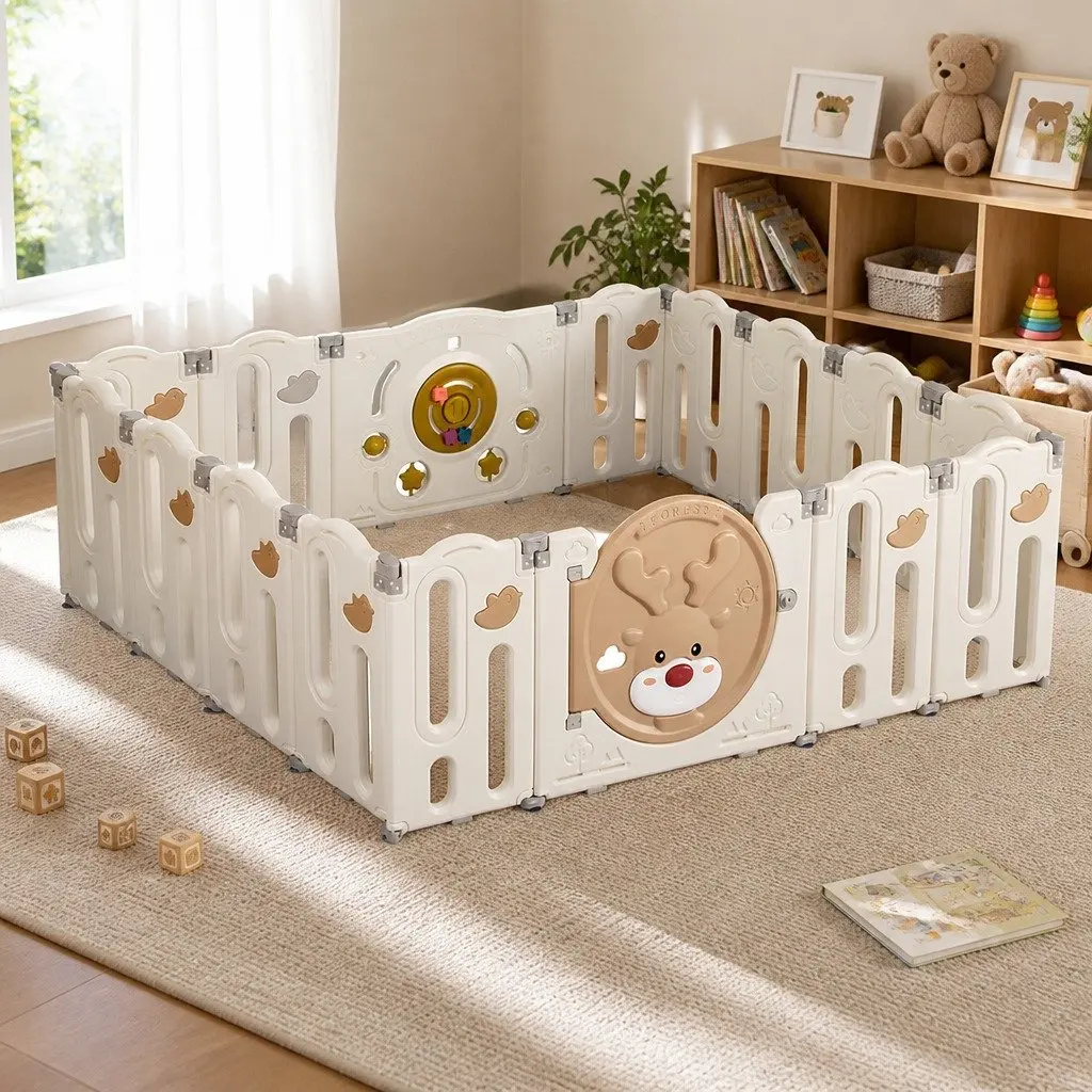 Kids Playpen Baby Safety Gate 16 Panels Foldable Indoor Outdoor Toddler