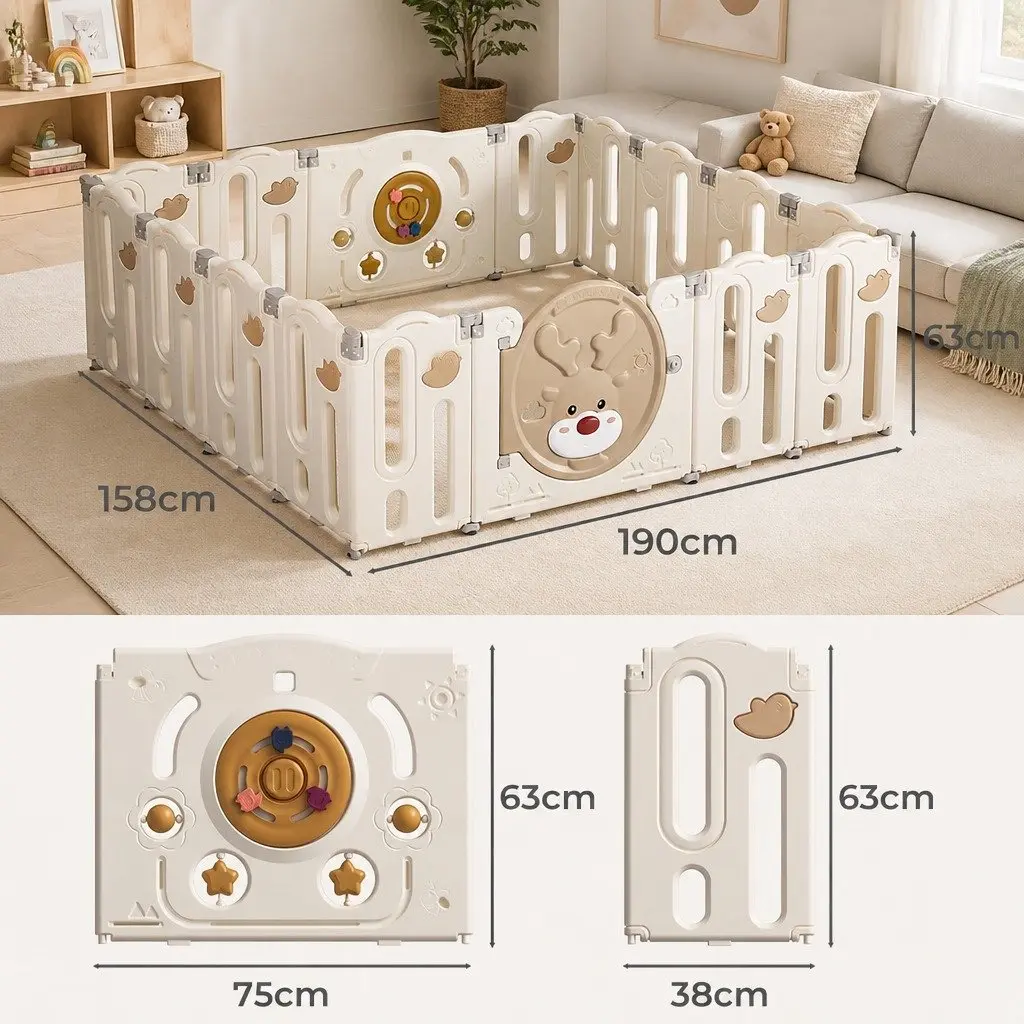 Kids Playpen Indoor Outdoor 16 Panels Foldable Toddler Safety Gate