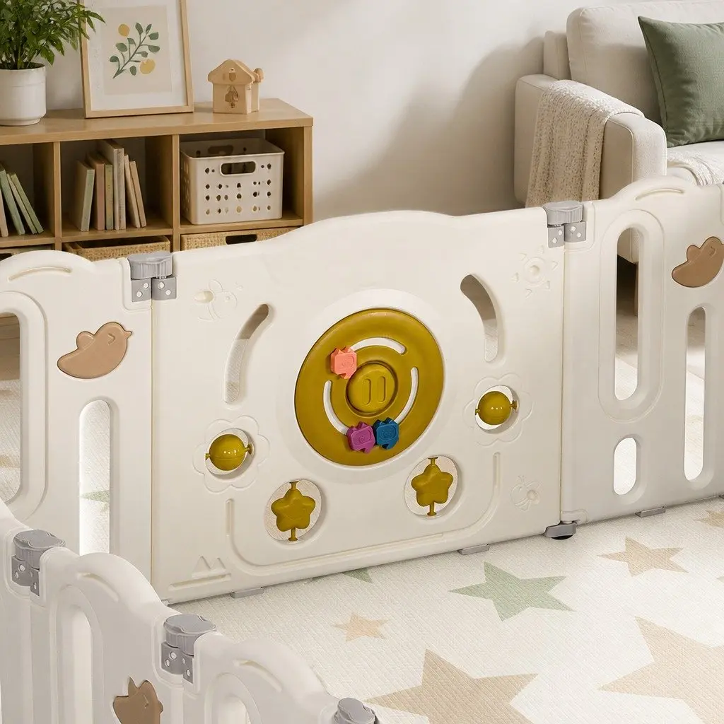 Kids Playpen Indoor Outdoor 16 Panels Foldable Toddler Safety Gate