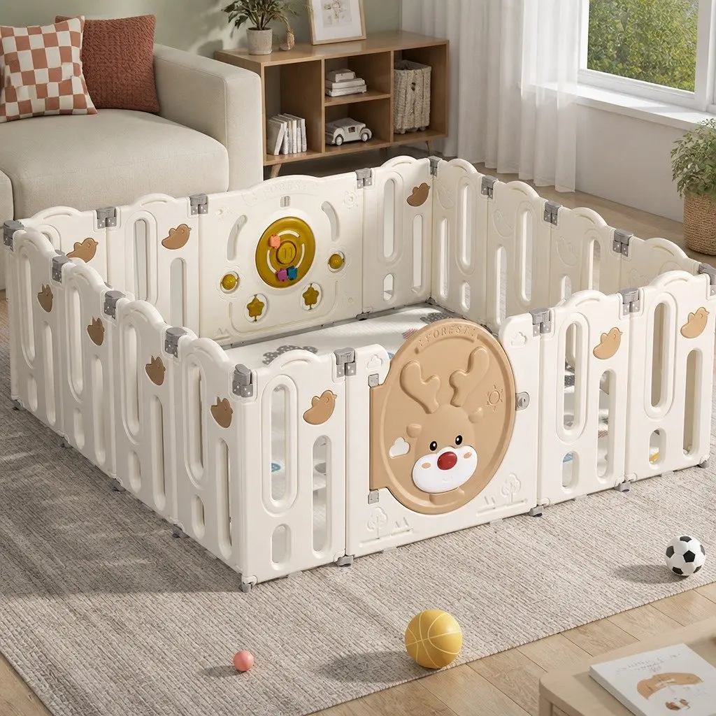 Kids Playpen Indoor Outdoor 16 Panels Foldable Toddler Safety Gate